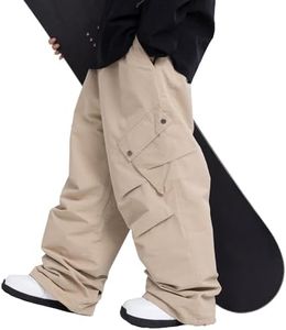 SNOWVERB Women Men Casual Ski Baggy Cargo Loose Fit Waterproof Snow Pants Fashion Streetwear Warm Snow Pants (XL, Khaki)