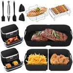 Silicone Air Fryer Liner for Ninja Foodi Flexdrawer AF500UK/AF500UKCP, 1 * 10.4L+2 * 5.2L Large Dual Air Fryer Accessories, Including Air Fryer Baskets, Grilling Rack, Gloves, Oil Brush, Tong