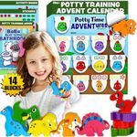 LIL ADVENTS Potty Time Adventures - Dinosaurs with 14 Wooden Block Toy Prizes|Potty Training Advent Game|As Seen on Shark Tank|Wood Block Toys, Reward Chart, Activity Board and Stickers