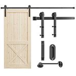 Signstek 8FT Sliding Barn Door Hardware Kit Heavy Duty with Door Hook and 2 Handles - Easy to Install -Smoothly and Quietly - Fit 1 3/8-1 3/4" Thickness -Black (I Shape Hanger)