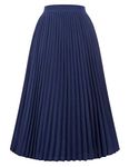 Kate Kasin 2024 Vintage High Waist Skater Skirt Solid Tea Length Pleated Maxi Skirt Navy KK659-10