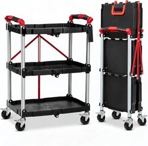 Foldable 3-Tier Rolling Utility Cart, 167LB Capacity, No Assembly, Black