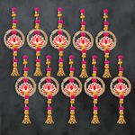 eCraftIndia Artificial Marigold Flowers Hangings with Bangles Ringing Bells (10, Lotus Bell Toran)