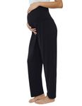 Joyaria Maternity Pajamas Pants for Women Pregnancy Pants Comfy Over The Belly Bottoms Summer Sweatpants Sleep Pants Maternity Activewear(Black,Medium)