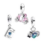 Doyafer 925 Sterling Silver Travel Series Charm Set Passport Camera Motorcycle Pendant suitable for women's bracelets Birthday gift 3-Piece/Package