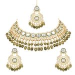 I Jewels Gold Plated Traditional Kundan Pearl Meenakari Choker Necklace Jewellery With Dangle Earrings Set For Women/Girls (K7260Mh)