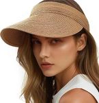 ZURATO Straw Hat Sun Cap for Women,Wide Brim Beach Hat for Women UV Protection Cap,Summer Packable Topper -UPF 50+, Korean Style Ponytail Topless Sun Visor (in, Alpha, Free Size, Khaki)