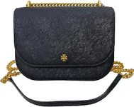 Tory Burch 147214 Emerson Black With Gold Hardware Leather Women's Adjustable Shoulder Bag, Black