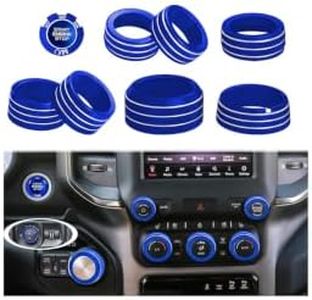 HDUFC Aluminum Knob Covers for 2019-2026 Dodge RAM 1500 2500 3500 - Fits AC, Volume, Rotary Shifter, Headlight & Push Start Buttons（9pcs）(Blue)