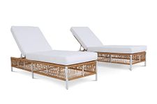 DEVOKO Outdoor Rope Lounge Chairs Set of 2 Thick Cushions Patio Rope Furniture Sets for Pool Side, Balcony, Beach.(Beige and White Color)