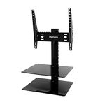 MAHARA TV Bracket With Shelves - All in one tilt & turn TV Mount with Black Glass AV shelving - For TVs up to 55 inches - Max 30Kg - VESA Compatible