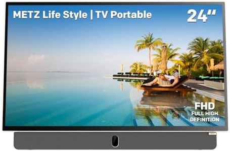 Metz TV Portatile, MPE7000Z, 24", Batteria Incorporata, Ricarica Auto 12V e Power Bank, Anti-glare, LED, FHD Smart, Google TV, HDMI, USB, Bluetooth, Wifi 5, Uscita Antenna, Grigio