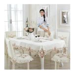 MONKDECOR Cut Work Designer Satin Emboridery Lace 10 Seater Dining Table Cover (Size-60x120 Inches)-D 3