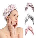 Good Nite 3 Pack Microfibre Hair Towel Wrap Super Absorbent Quick Drying Hair Turban Towels with Buttons Microfibre Towels for Women Girl Long Curly Wet Hair (Pink|Purple|Gray)