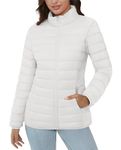 MAGCOMSEN Packable Jacket Women Puffer Coat Ultra-light Long Sleeve Outerwear Quilted Padded, White XXL