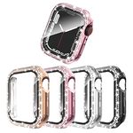 Bigqin 4Pack Bling Hard PC Case with Tempered Glass Screen Protector Compatible with Apple Watch Series 9/8/7 45mm, Bumper Cover Replacement for iWatch 9 8 7 45mm,Touch Sensitive, Full Protection