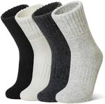 WEVIAS Kids Merino Wool Socks Hiking Ski Boot Winter Thermal Warm Toddler Boys Girls Cozy Socks 4 Pairs (Black/Grey/White/Light Grey, 4-7 Years)
