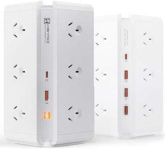 Tower Power Strip USB, USB C Powerboard Surge Protector 12-Outlet, 24W(Max) Power Board with 4-USB & 2 USB-C & 1.8M Extention Cord and Switch, 710J 2400W, White