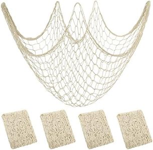 Aodaer 4 Pieces Natural Fish Net Decorative Fish Netting Natural Cotton Beach Decorations for Mermaid Birthday Baby Shark Birthday Under the Sea Party Pirate Party Favor