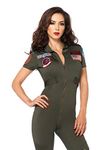 Leg Avenue TG8526701143 Sexy Top Gun Flight Catsuit Costume Adult Sized, Khaki, S