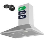 CIARRA Cooker Hoods 60cm Stainless Steel Chimney vent Hood 600mm with CBCF002X2 Carbon Filters Recirculating Ducting Wall Mounted Kitchen Ventilation Extractor Fan-CBCS6201
