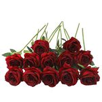 JOYHAZE 12 Pcs Artificial Roses, 19.7'' Single Long Stem Silk Flowers Blooming Roses for Wedding Home Party Office Decor, Table Centerpieces, DIY Floral Arrangements, Burgundy