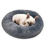 Hoewina Dog & Cat Bed, 20in Cat Beds for Indoor Cats, Calming Donut Bed for Puppy and Kitten, Washable Round Fluffy Pet Bed for Small Medium Dogs and Cats (Dark Grey)