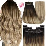 YoungSee Clip in Hair Extension Remy Dark Brown Roots Blending into Medium Brown with Warm Blonde Clip in Extensions Real Human Hair 20 inch Clip in Hair Extensions Real Human Hair Ombre 7pcs 120g