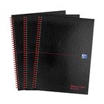 Oxford Black n' Red A4 Recycled Glossy Hardback Wirebound Notebook Ruled 140 Page, Pack of 3