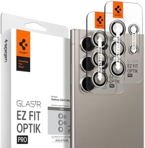 Spigen Glas.tR EZ Fit Optik Pro Protector Cámara para Samsung Galaxy S24 Ultra, Gris Titanium, 2 Unidades, Instalación Individual, Instalación Fácil, Compatible con Funda, 9H Dureza