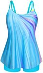 Hanna Nikole 2025 Plus Size Two Piece Swim Dress High Waist Bathing Suit Scoop Neck Swimwear Sky Blue 16 Plus