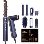 7 in 1 Hair Air Styler 110,000RPM High-Speed Ionic Hair Blow Dryer with Auto Curling Wands 7 Styling Tools Hair Styler Hot Brushes for Styling Hair Curler Hairbrushes Hairdryers Women Gift Set, Blue