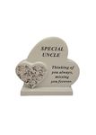 David Fischhoff Sentiment Double Heart with Floral Swirl Graveside Remembrance Plaque Ornament - Uncle