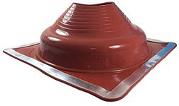 DEKTITE SQUARE BASE PIPE FLASHING BOOT: #7 RED High Temp Silicone Flexible Pipe Flashing Dektite (for OD pipe sizes 6ʺ - 12ʺ)~Roof Jack Pipe Boot~pipe flashing fastens w/roofing screws~By Deks Dektite