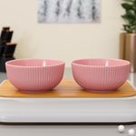 The Earth Store Pink Fringe Ceramic Snack Bowls for Serving Pasta, Noodle, Cereal Microwave Safe Salad Bowl, Mixing Bowl for Snacks | Set of 2, 550ML Each