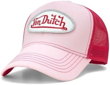 Von Dutch Unisex Trucker Hat - Curved Bill Mesh Back Retro Classic Adjustable Snapback Baseball Cap for Men and Women, Pink Tint