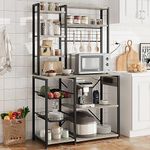 GarveeHome Bakers Rack with Power Outlets, 7-Tier Microwave Stand with 2 Wire Basket, 35.4 Inch Industrial Coffee Bar Station, Kitchen Large Bakers Rack with Storage for Pots, Dishes, Retro Gray