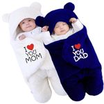 Swissberry Baby Blanket New Born Combo Pack of Hooded Swaddle Wrappers Security Blankets Pack of 2pcs.(White & Navyblue, 0-6 Months)