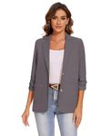 LADI TREND Womens Unlined Cotton Linen Blazer 3/4 Ruched Sleeve Lightweight Outerwear Summer Jackets Suits Church Services (Grey L)