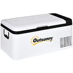 Outsunny 12V Car Refrigerator w/LED Light & Foldable Handles, 18L Portable Compressor Cooler, Fridge Freezer with 12/24V DC and 110-240V AC for Campervan RV Boat Travel