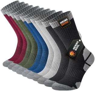 Niorasen Merino Wool Hiking Crew Socks for Men & Women, Thick Cushioned Anti-Blister, Moisture-Wicking, Seamless, 5 Pairs