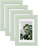 Egofine 4x6 Picture Frames 4PCS Covered by Plexiglass for Picture 3.5x5 with Mat or 4x6 whitout Mat Made of Solid Wood for Table Top Display and Wall Mounting Photo Frame, Rustic Green