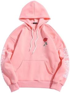ZAFUL Men's Fleece Hoodie Unisex Rose Letter Print Hooded Pullover Kangaroo Pocket Sweatshirt Pink L