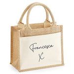 Personalised Jute Bag with Front Pocket, Any Name, Tote Bag, Lunch Bag, Bridesmaid, Gift Bag, Work Bag, Woman Bag, Office Bag, Mum, Shopper