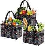 Foraineam 3 Pack Reusable Grocery Bags Heavy Duty Grocery Totes Bag Shopping Box Bags Collapsible Grocery Boxes with Reinforced Bottom