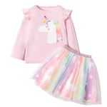 HIKUJ Girl's Self Unicorn Printed Fluttered Full Sleeve T-shirt with Rainbow Colour mini Skirt frock Dress for year 2