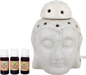 Lyallpur Stores Ceramic Aroma Electric Diffuser Set with 10 ml Each Lemongrass, Rose, Lavender Fragrance Oil Pot for Home, Table Decor, Office, Spa, Gym - white