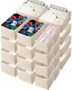 Potchen 24 Set Minimalist Clothes Drawer Organizers, Nursery Closet Clothing Wardrobe Organizers Storage Dividers, Foldable Fabric Container Basket Bin for Bras Socks Underwear (Beige)