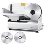 Tesslux Meat Slicer - Electric Deli Slicer, 200W, Dual 190mm Blades, Adjustable Thickness 0-15mm, Safe Home Meat Slicer Machine with Stainless Steel and Aluminum Housing