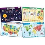 merka Educational Kids Placemats for Dining Table and Classroom - Silicone Plastic Learning Mats, Non-Slip, Wipeable - Solar System, Human Body Chart, World Geography & USA Map for Children -Set of 4